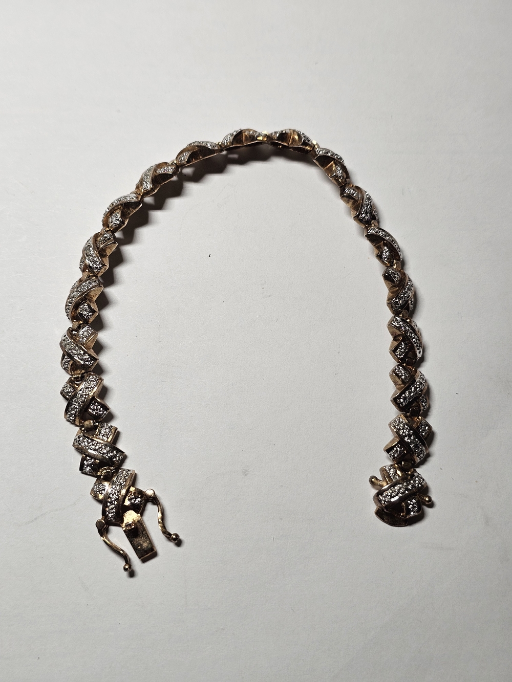 Sterling Silver 925 Rhinestone Link Bracelet 7½in Length